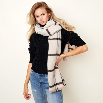 Geruite Sjaal Licht Beige